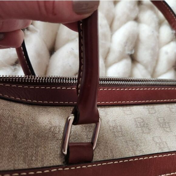 Dooney & Bourke Neutral Canvas Double Push Lock Pocket Satchel, 7.5x13x5 - Picture 9 of 10